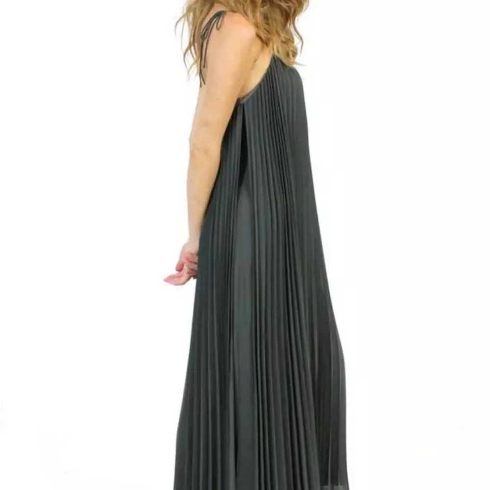 Halston Heritage Black Pleated Evening Gown Goddess Maxi Dress Size 2 - Picture 3 of 15